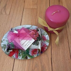 Violet Scented Soap Bar with Matching Soap Dish, Candle, Set, Italy